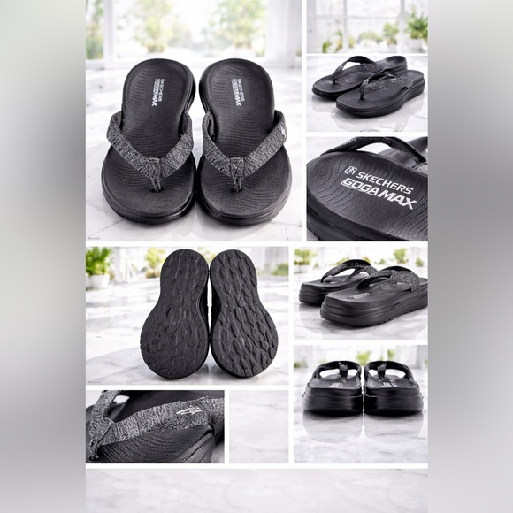 Skechers On-The-Go Goga Max Charcoal and Black Casual Sandals Size 10 GUC - Picture 2 of 3